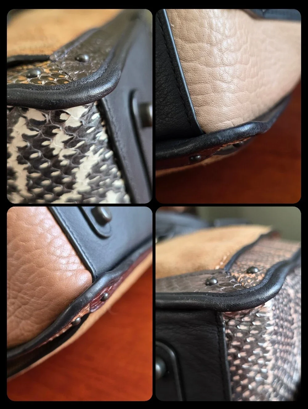 Coach Dreamer 36 37130 Colorblock Tan Suede Leather Snakeskin Satchel Bag
